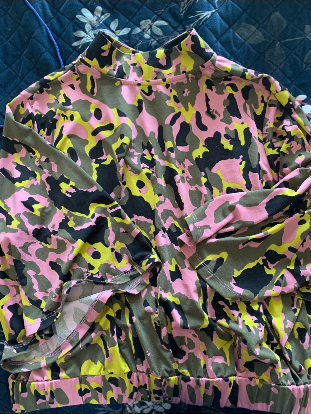 Ashley Stewart Pink, Olive & Black Camo-Print Pullover
